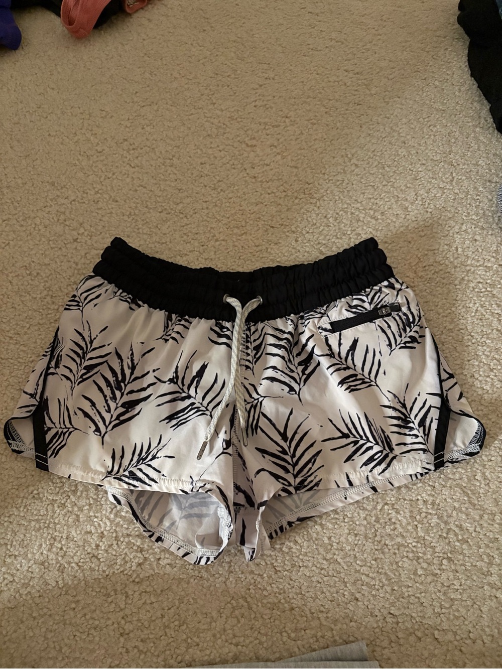 Vuori Black & White Palm-Print Athletic Shorts